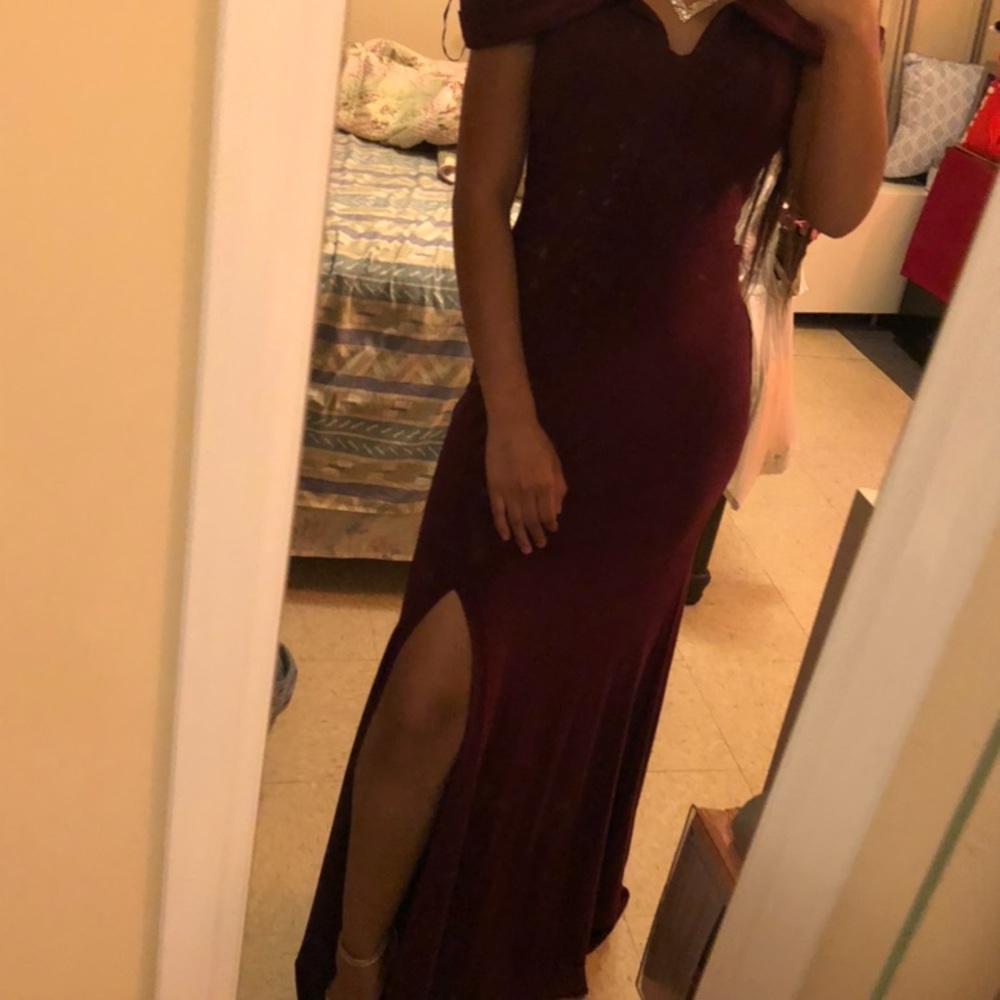 Burgundy dress with slit